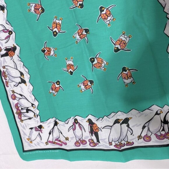 5/$25 Vintage Green White Penguin Print Square Scarf Bandana - Picture 7 of 9